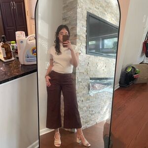 Max Studio button detail brown wide leg pants